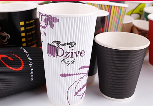 Recycled Custom Logo Printed Disposable Ripple Paper Coffee Cup With Lids